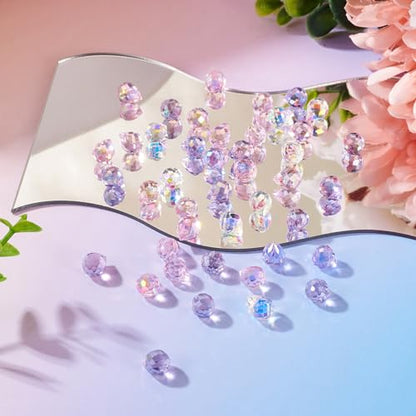 50Pcs Faceted Glass Teardrop Beads Electroplated Crystal Glass Beads 10x8mm 5 Colors for DIY Jewelry Making Necklace Bracelet Earring - color: Pink Purple