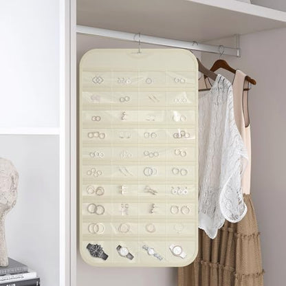 Hanging Jewelry Organizer 80-Pocket Double-Sided Storage, 1-Pack, Beige - color: Beige