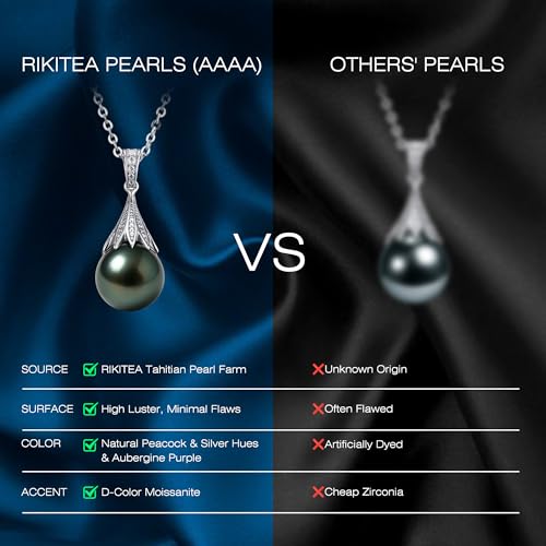 Genuine Tahitian Black Pearl Necklaces for Women, 9-12mm AAAA Seawater Pearl - Sterling Silver Moissanite Pendant, Wedding Anniversary, Birthday, Christmas Gift for Wife, Mom, Girlfriend, Fine Jewelry - size: 11-12mm, style: Foliate Drop