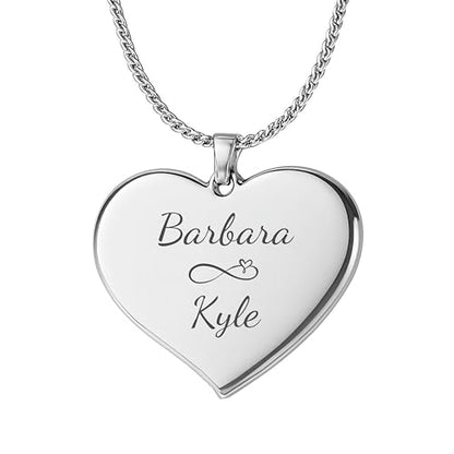 A & L Engraving Personalized Silver Teardrop Heart Necklace – Custom Engraved Heart Pendant - Romantic Gift For Her - Ships from USA