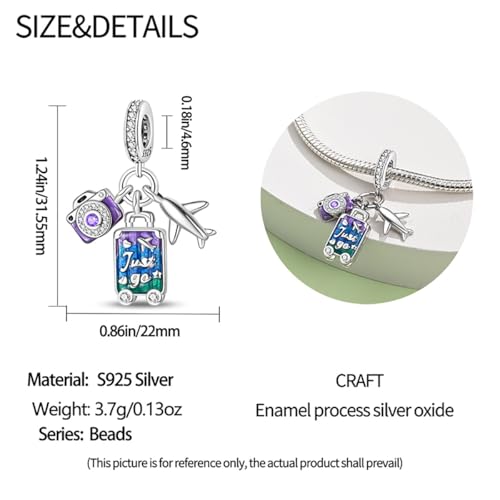 LNQOBU 925 Sterling Silver Charms for Bracelets Necklaces,5A Cubic Zirconias Evil Eye Dangle Beads Charms Jewelry Gift for Women (With one Spacer Beads Charms) - style: Travel Luggage Pendant