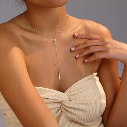 Gold Necklace for Women, Dainty Long Necklace 14k Gold Plated Lariat Long Necklaces for Women Trendy Simple Statement Drop Necklace Fashion Body Chain Prom Jewelry Gold Accessories - color: 20-Gold