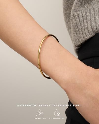 PAVOI Waterproof Bangle Bracelet for Women | 14K Gold Plated Classic Lightweight Stacking Stainless Steel Bracelet | Single & 2-Pack Bangles - color: Yellow Gold, size: Medium/Large, style: 1 Unit Bracelet