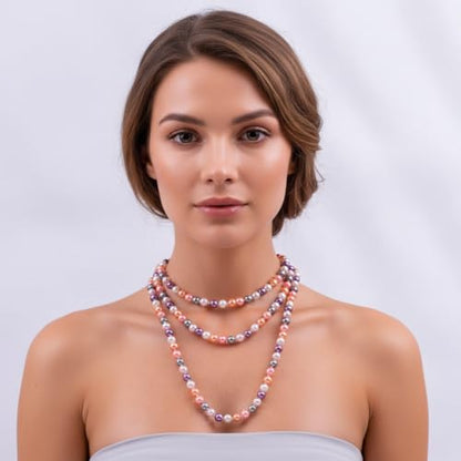 Pearl Necklaces for Women 60'' 70" Long Pearl Necklace 15.75'' Pearl Choker Necklace Chunky Bead Layered Faux Pearl Dangle Wedding Bridal 1920s Gatsby Christmas Costume Jewelry Gifts - color: Colorful2-60''
