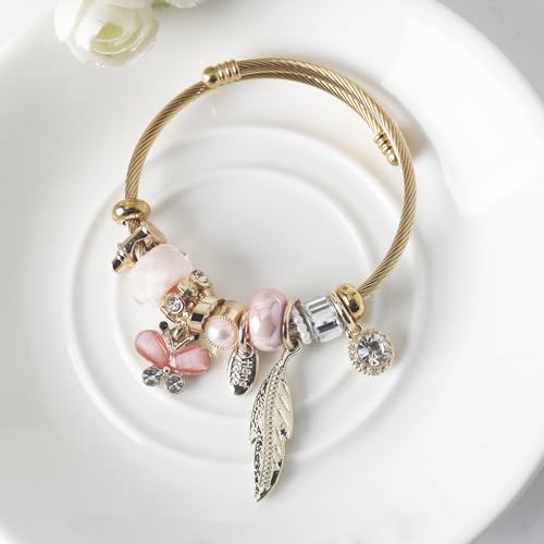 DS Charm Bracelets for girls,exquisite cute cartoon gold friendship bracelets Stainless Steel Bangle with birthday Gift box, Adjustable girls jewelry Suitable for holiday gifts - style: Gold-butterfly 2