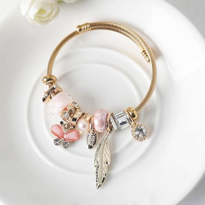 DS Charm Bracelets for girls,exquisite cute cartoon gold friendship bracelets Stainless Steel Bangle with birthday Gift box, Adjustable girls jewelry Suitable for holiday gifts - style: Gold-butterfly 2