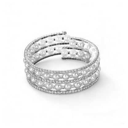 Pearl Stretch Cuff Bracelet for Women Adjustable Multilaye Rhinestone Crystal Bracelet Wedding Party Brides Bridesmaid Jewelry - color: A style