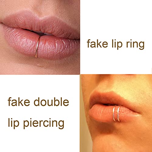 Fake Nose Ring Hoop Double Fake Septum Rings Fake Nose Piercing Clip on Earring Hoops Faux Nose Rings Lip Ring - color: B11-hoop-4 styles-3 colors