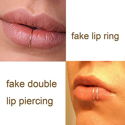 Fake Nose Ring Hoop Double Fake Septum Rings Fake Nose Piercing Clip on Earring Hoops Faux Nose Rings Lip Ring - color: B11-hoop-4 styles-3 colors