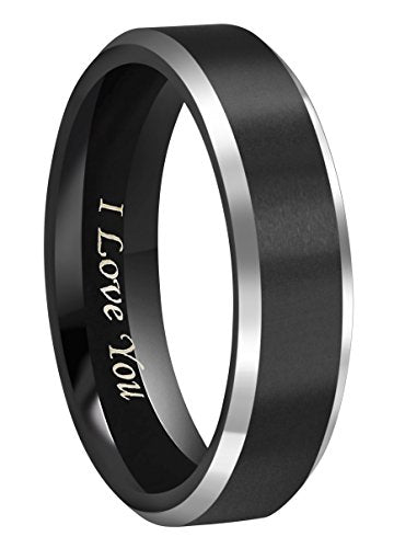 CROWNAL 4mm 6mm 8mm Black Tungsten Couple Wedding Bands Rings Men Women Polished Beveled Edges Matte Brushed Finish Engraved I Love You Size 3.5 To 17 - color: 6mm Black Polished Edge