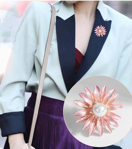 Rhinestone Flower Pin Camellia Drop Oil Brooch Big Large Rose Bouquet Brooch Pin Pearl Daisy Peony Brooch Lapel Pins Elegant Clothing Hat Bag Skirt Accessories for Women - color: Daisy