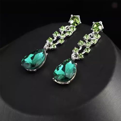 Crystal Bridal Jewelry Set, Floral Statement Necklace, Earrings, Bracelet, Wedding Accessories - color: Green