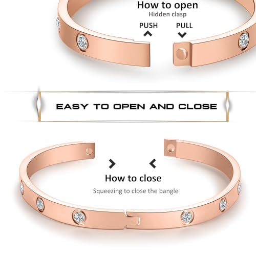 PDWZNBA 18K Gold-Plated Love Friendship Bracelets Trendy Stainless Steel Bangle Jewelry Gifts for Women - style: Ovl_rose