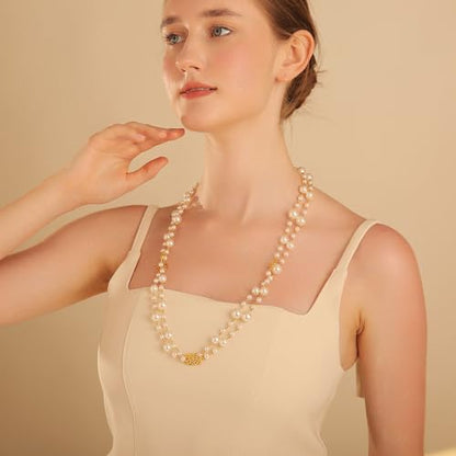 Simulated Pearl Strand Layered Necklace for Women, Multi Strand Long Necklace, Dainty Sweater Necklace for Party Costume Jewelry - style: Rose