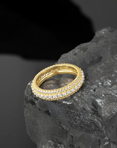 Bling Halo Stacking Ring for Men Women - 18k Gold Plated Stackable Cubic Zirconia Band - Created Diamond Iced Out Hip Hop Jewelry Gifts - color: Mens Style A-Gold Plated, size: 11
