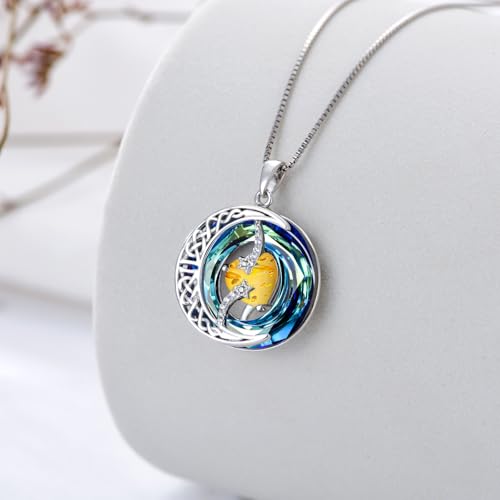 TOUPOP Birthstone Necklace Women Sterling Silver Moon Star Birthday Jewelry | Celtic Moon Pendant with Blue Crystal Anniversary Christmas Jewelry Gifts for Wife Mom Her - color: C-Amber