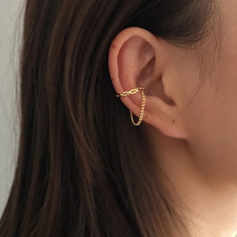 Gold Ear Cuff Earrings for Women Non Piercing 14K Gold Plated/Silver Cuff Clip On Cartilage Hoop Shining Cubic Zirconia Twisted Chain Ear Clip On Earring for Women Chunky Ear Cuffs Earrings - color: goldA