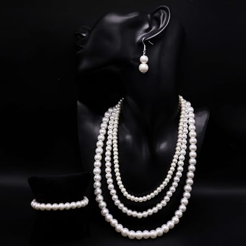 Cryshimmer Pearl Choker Necklace for Women Faux Pearl Beads Strand Necklace Earring Set Costume Jewelry,Gift for Wife Mother - color: Pearl Set-3