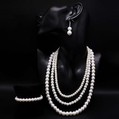 Cryshimmer Pearl Choker Necklace for Women Faux Pearl Beads Strand Necklace Earring Set Costume Jewelry,Gift for Wife Mother - color: Pearl Set-3