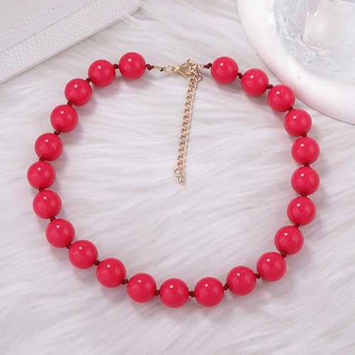 JNF Chunky Beaded Necklaces Women Large Big Ball Bead Choker Necklace Bold Statement Beads jewelry Gift - color: fuchsia beaded