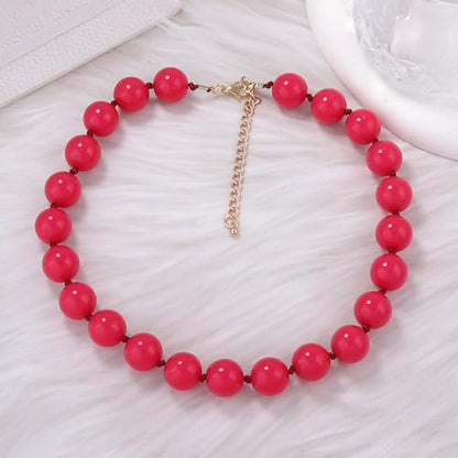 JNF Chunky Beaded Necklaces Women Large Big Ball Bead Choker Necklace Bold Statement Beads jewelry Gift - color: fuchsia beaded