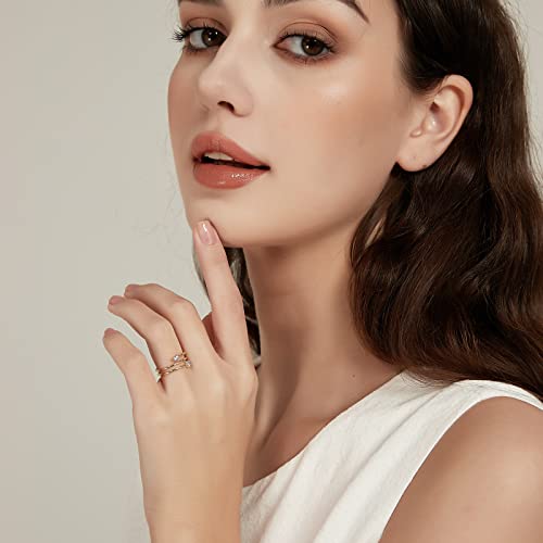 SHINYSO 14K Gold Plated Wedding Band for Women Stackable Thin Cubic Zirconia Open Wrap Dainty Engagement Ring Size 4-10 - color: Gold