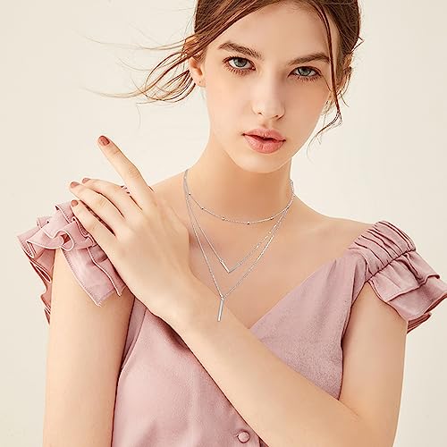 DAOCHONG S925 Sterling Silver Triple Layer Pendant Choker Necklace for Women 16"+2" - style: C
