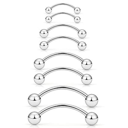20G 16G 14G 12G Eyebrow Rook Daith Piercing Jewelry 316L Surgical Steel Vertical Lip Labret Belly Button Ring Snake Eyes Tongue Ring Curved Barbell 6mm(1/4") 8mm(5/16") 10mm (3/8") 12mm(1/2") - color: Silver, size: 12G(2.0mm)-8/10/12/14mm Bars