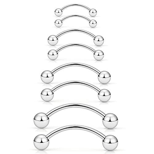 20G 16G 14G 12G Eyebrow Rook Daith Piercing Jewelry 316L Surgical Steel Vertical Lip Labret Belly Button Ring Snake Eyes Tongue Ring Curved Barbell 6mm(1/4") 8mm(5/16") 10mm (3/8") 12mm(1/2") - color: Silver, size: 16G(1.2mm)-6/8/10/12mm Bars