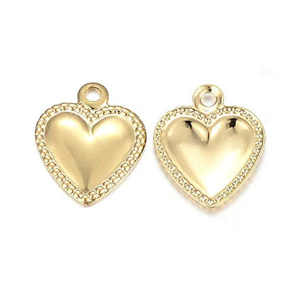 Mega Pet 100pcs Stainless Steel Puffy Heart Pendants Charms Golden Jewelry Charms DIY Accessories for Bracelets Necklaces Jewerly Making - size: 10x8x0.8mm#Heart