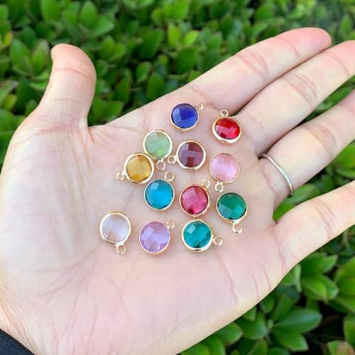 Adabele 5 sets Grade A Mixed Birthstone Charm 10mm Crystal Pendant Drop Bead 18K Yellow Gold Plated (60pcs) - color: Gold, size: 10mm (39") - 60pcs