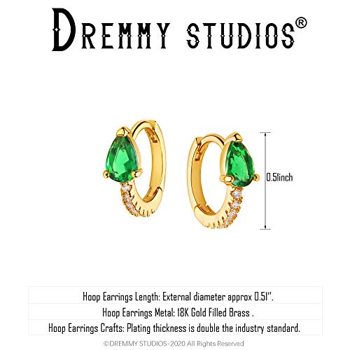Dremmy Studios Dainty CZ Huggie Hoop Earrings 14K Gold Plated Chunky Simple Cute Thick Round Frill Bead Ball Starburst Cuff Earrings Cubic Zirconia Hoop Earrings Minimalist Personalized Gift for Her - color: A-CZ Emerald