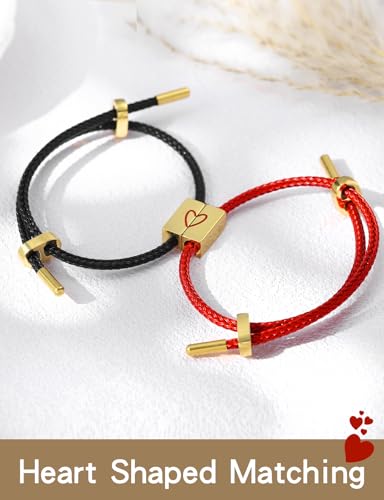 COTATI Matching Couple Bracelets for Him and Her, Friendship Relationship Promise Bracelet for Boyfriend Girlfriend, Anniversary Love Jewelry Gifts Set - color: Black-Red