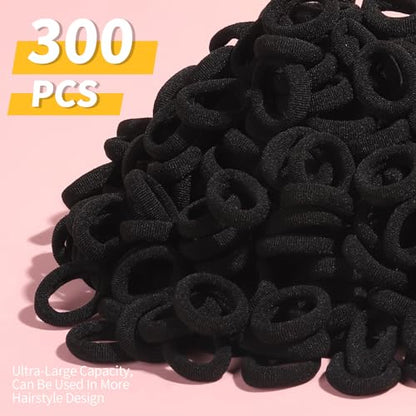 YGDZ 300PCS Black Cotton Hair Ties: Mini Elastic Ponytail Holders and Seamless Hair Bands for Little Girls, Kids, and Toddlers - color: black