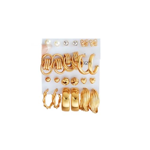 12 Pairs Chunky Gold Hoop Earrings for Women Trendy, Gold Plated Lightweight Hypoallergenic Stack, Thick Open Twisted Huggie Hoops Earring Set - color: 12 Pairs Gold CZ Dainty