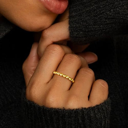 3PCS 14K Gold Plated Stretch Rings for Women Dainty Ball Beaded Elastic Layered Stack Knuckle Ring Set Non Tarnish Waterproof Trendy Statement Jewelry Gifts for Daily Outfits Fashion Accessories - color: Gold-1Pcs