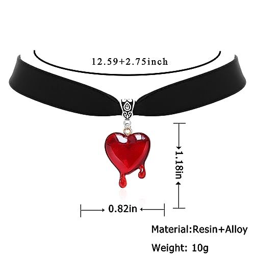 TKHLT Dropping Blood Heart Choker Necklace Y2k Black Velvet Red Heart Pendent Choker Vampire Jewelry Gift for Women