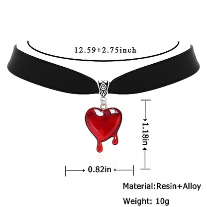 TKHLT Dropping Blood Heart Choker Necklace Y2k Black Velvet Red Heart Pendent Choker Vampire Jewelry Gift for Women