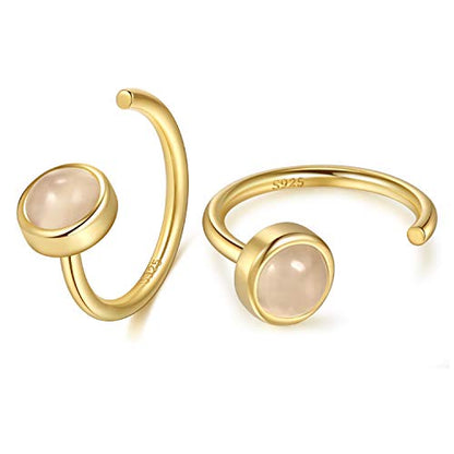 CHIC & ARTSY 925 Sterling Silver Half Hoop Earrings for Women, Dainty Huggie Hoops with Synthetic Opal, Moonstone, CZ & Gemstones, Lightweight Comfort Fit Everyday Elegant Jewelry - color: Moonstone/Gold Plated Silver