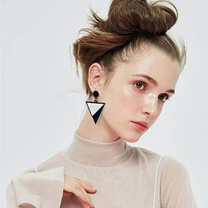 Fashion White Black Triangle Stud Earrings Acrylic Geometric Round Drop Dangle Earrings for Women Girls Summer Holiday Party Jewelry
