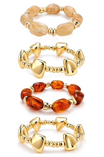 YBMYCM Summer Beach Beaded Chunky Bracelets for Women, Acrylic Beads Stretch Bracelet Jewelry Set Trendy Statement Resin Bead Bangle for Women - style: 4PCS K
