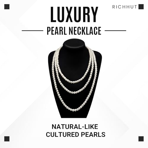 Women's Long Pearl Necklace - Natural Cultured Pearls - Luxurious 8mm Strand Pearls - 1920s Timeless Elegance - Great for Wives, Girlfriends, Sisters, and Besties - Length 60In/71In - color: Cream White, size: 71In