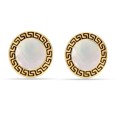 LeCalla 925 Sterling Silver Men's Cufflink | Silver Cufflinks For Men Jewelry | 14K Gold-Plated Cufflinks Business Wedding Shirt Accessories Gift for Son, Father, Husband - style: MOP Greek-Key with Customized Box