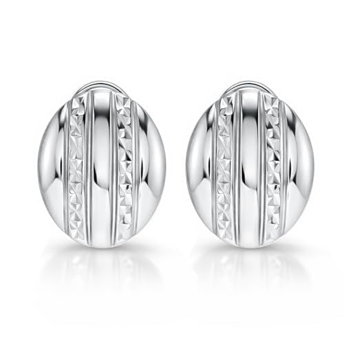 LeCalla 925 Sterling Silver Omega Back Stud Earrings for Women | Classic Pierced Omega Closure Earring | Earring Jewelry Gift for Her, Wife or Girlfriend | Daily Wear & Special Occasion Earring - color: Oval Diamond-Cut