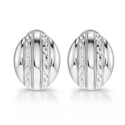 LeCalla 925 Sterling Silver Omega Back Stud Earrings for Women | Classic Pierced Omega Closure Earring | Earring Jewelry Gift for Her, Wife or Girlfriend | Daily Wear & Special Occasion Earring - color: Oval Diamond-Cut