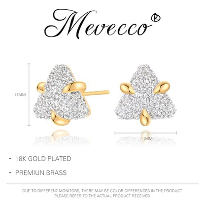 MEVECCO Pave Cubic Zirconia Stud Earrings for Women, 18K Gold Plated Brass | Pave CZ Fronts, Curved Gold Plated Edge Accents, Soft Motifs and Clean Geometric Styles - style: triangle