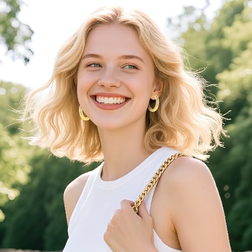 5 Pairs Gold Clip On Hoop Earrings for Women, Stylish Chunky Gold Hoops Earrings Set Golden Clip on Earring No Piercing Fake Earring Set