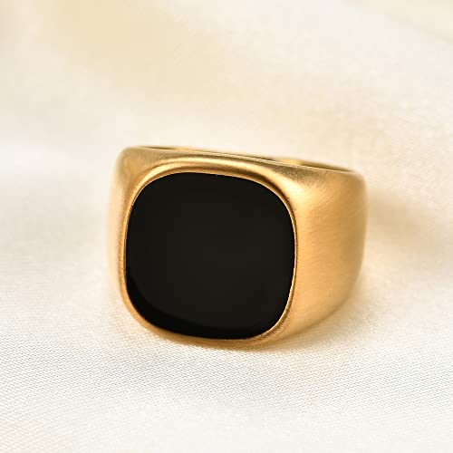 VQYSKO 14K Gold Plated Square Signet Ring | Stainless Steel Band for Men - color: Square Gold+Black