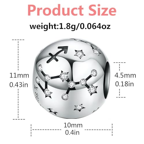Constellation Charm 925 Sterling Silver Birthstone Bead for Pandora Charms Bracelet-Gift for Anniversary Birthday Christmas Day - color: Sagittarius (11.23-12.21)