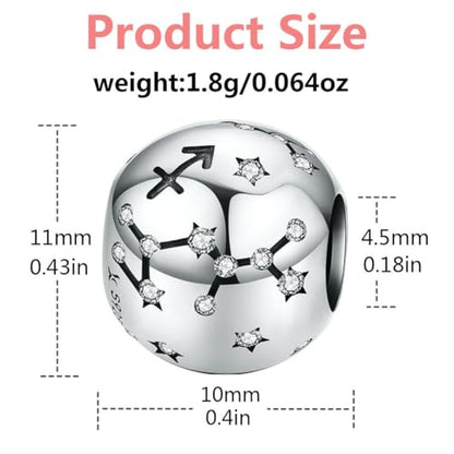 Constellation Charm 925 Sterling Silver Birthstone Bead for Pandora Charms Bracelet-Gift for Anniversary Birthday Christmas Day - color: Sagittarius (11.23-12.21)